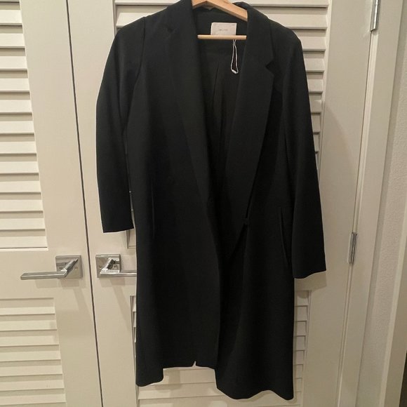 Oak + Fort Black Minimalist Long Trench Jacket Size XS - Picture 1 of 8